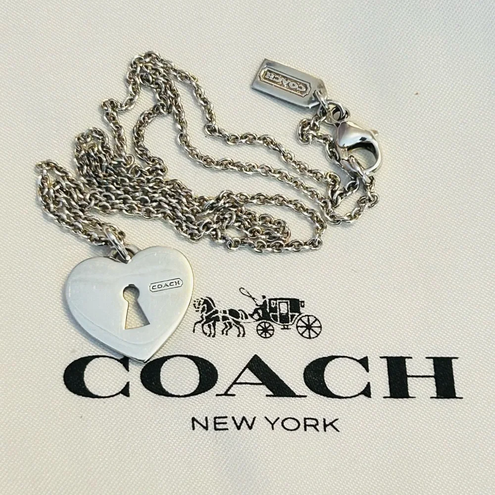 NWOT RARE Coach 925 Sterling Silver Heart Charm Necklace - Picture 7 of 12